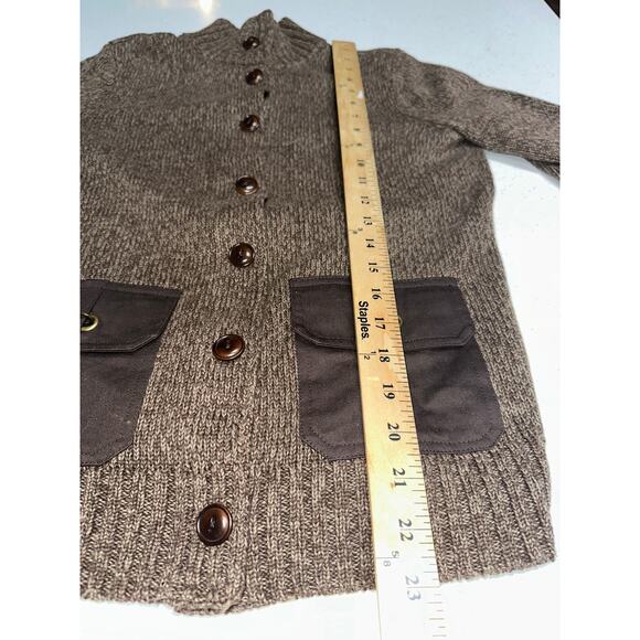 Lauren Ralph Lauren Knit Cardigan Button up Elbow Patches Pockets Brown M - Picture 10 of 11